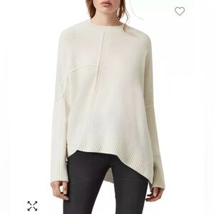 All Saints Ivory Cashmere Blend Asymmetrical Hem Sweater Size Small